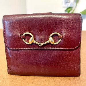Authentic Gucci Vintage Beautiful Burgundy Red Leather w Gold Horse Bit Wallet